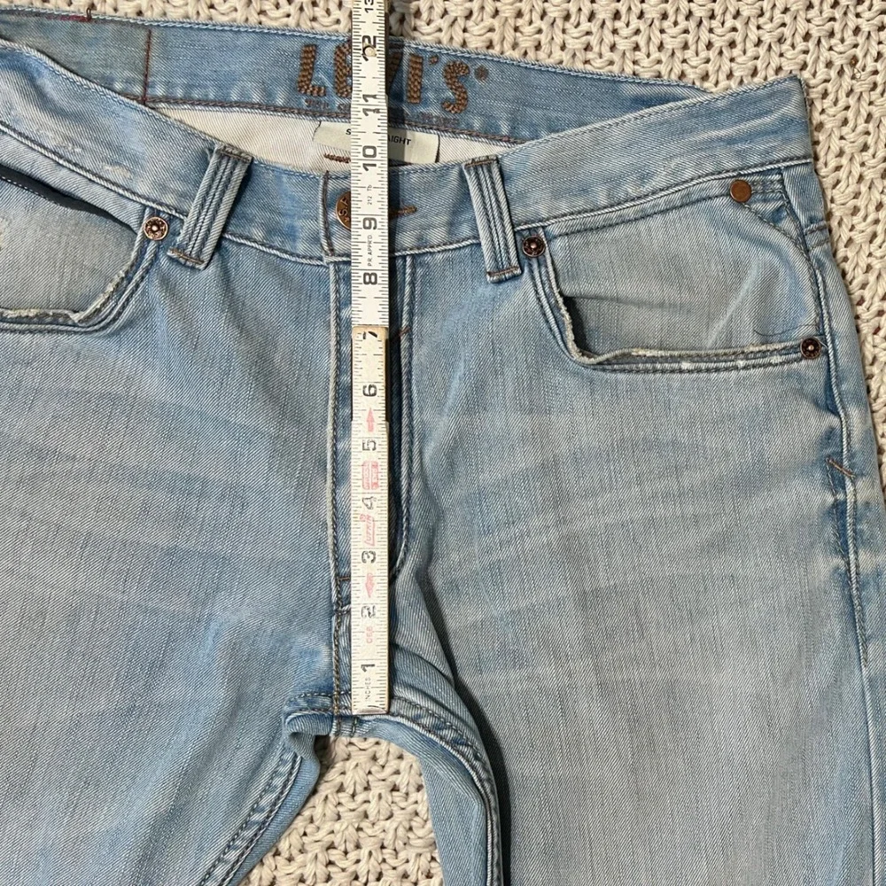 Levi's 514 Slim Straight‎ Jeans Mens 34x30 Light Blue Leather Patch